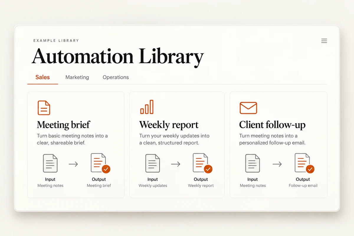 Example automation library with workflows for sales, marketing and operations