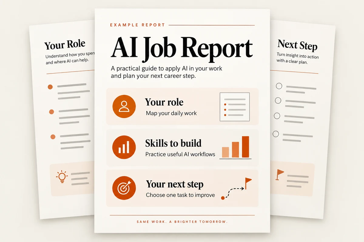 Example AI Job Report showing your role, skills to build and a next step
