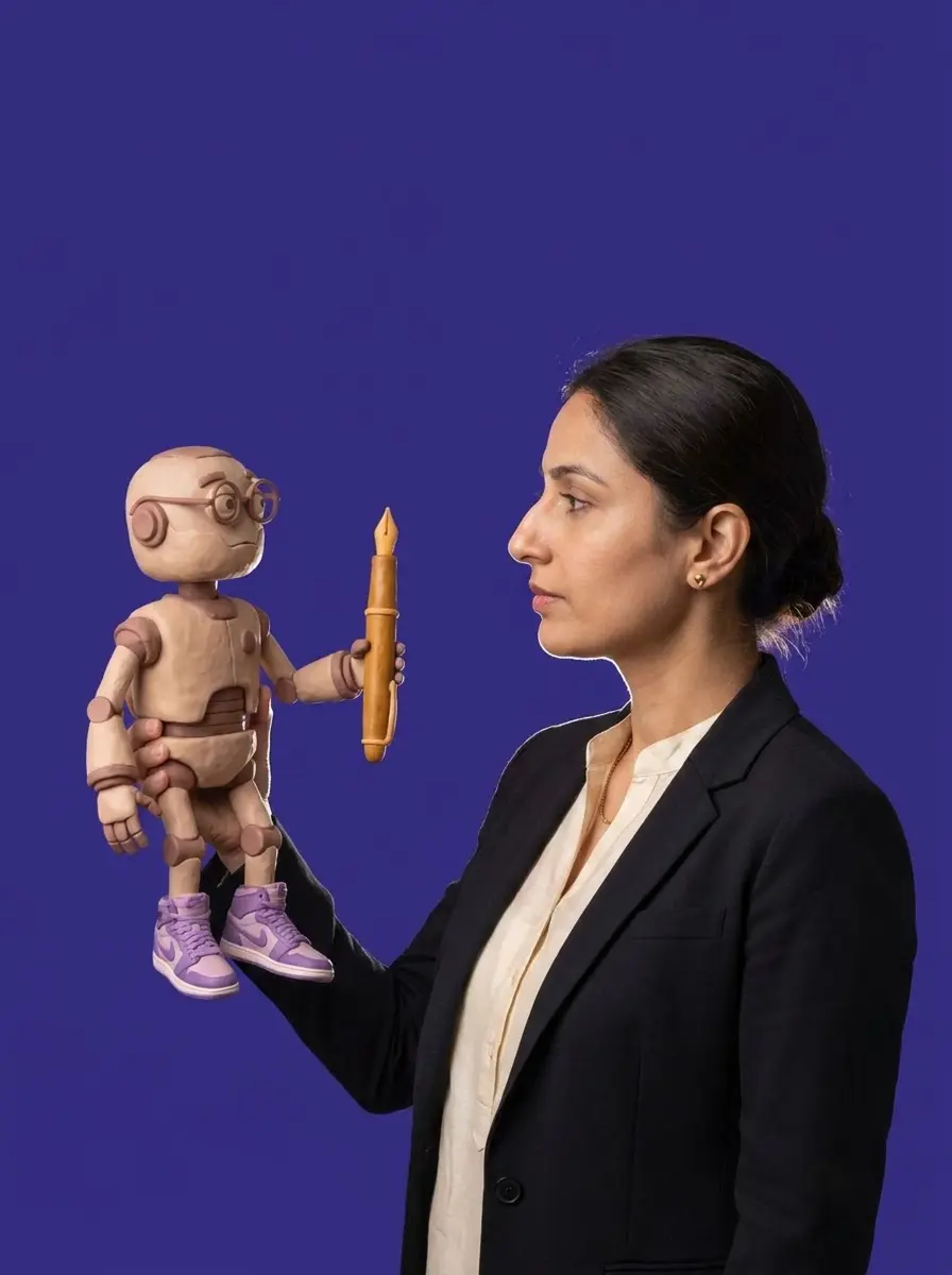 Clay illustration: Consultants working with their AI agent.