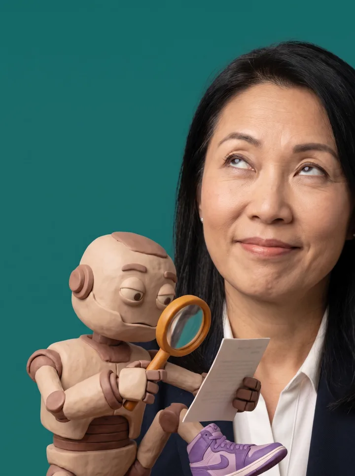 Clay illustration: Finance & ops working with their AI agent.